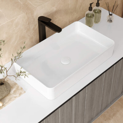 Ruvati 20" X 16" Ceramic Vessel Bathroom Sink - Gold & White Art Design, Includes Pop-Up Drain