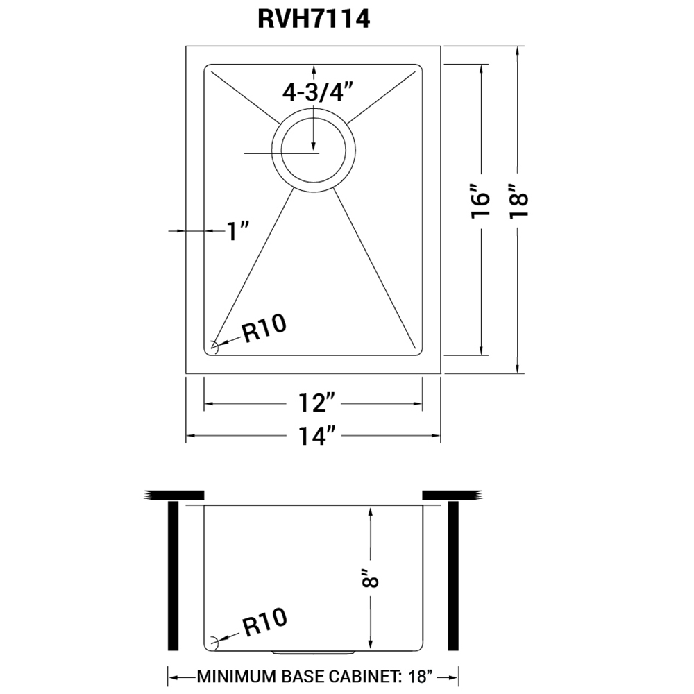 Ruvati 14-inch Undermount 16 Gauge Tight Radius Bar Prep Sink Stainless Steel Single Bowl RVH7114