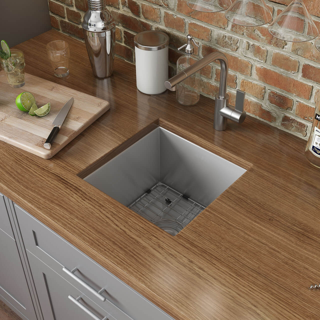 Kitchen Bar Sink 15 in Single Bowl Sound Dampening Stainless Steel Undermount 