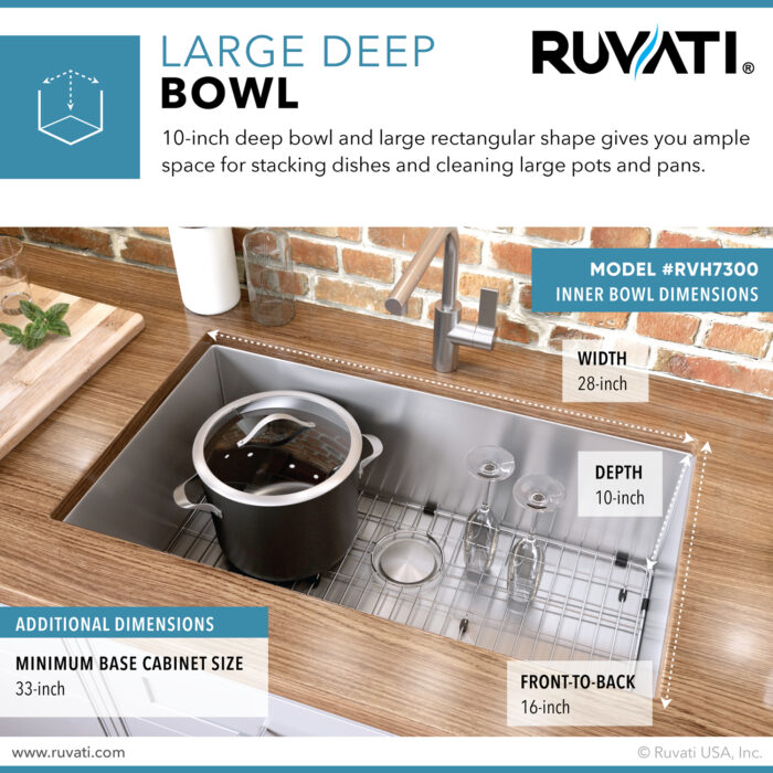 その他 RUVEN Ruvati 30-inch Undermount 16 Gauge Stainless Steel Rounded