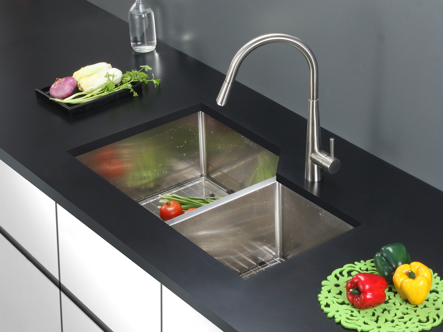 double stainless steel kitchen sink with countertop