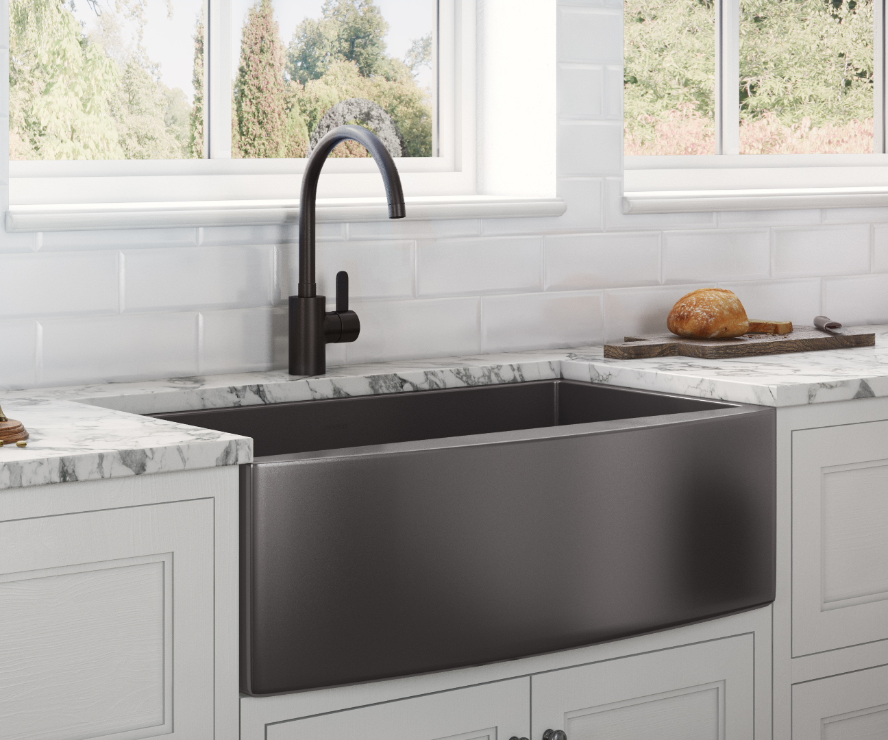 33-inch Apron-Front Farmhouse Kitchen Sink - Gunmetal Black Matte