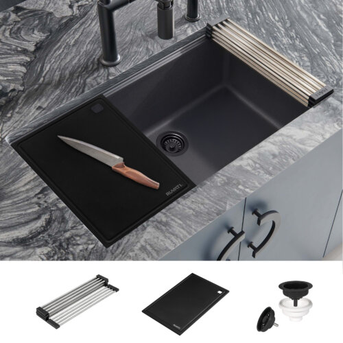 Ruvati 33-inch Undermount Workstation Granite Composite Quartz Kitchen Sink Matte Black - RVG123061BK