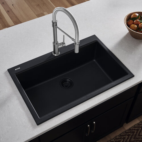 Ruvati 33 x 22 inch epiGranite Drop-in Topmount Granite Composite Quartz Single Bowl Kitchen Sink - Midnight Black- RVG11080BK