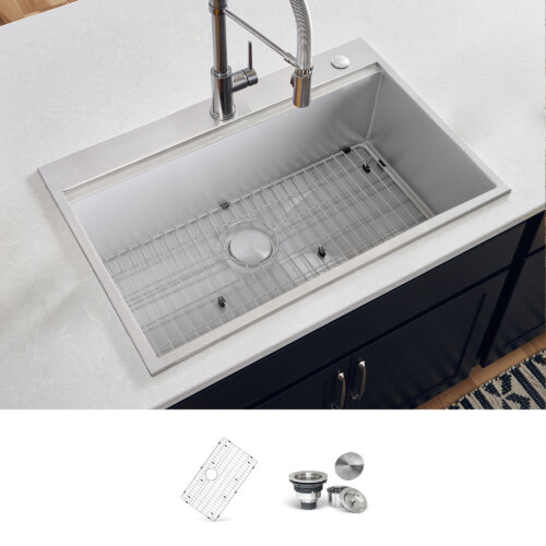 Ruvati 33 x 22 inch Drop-in 16 Gauge Stainless Steel Rounded Corners Topmount Kitchen Sink Single Bowl - RVH180051LM