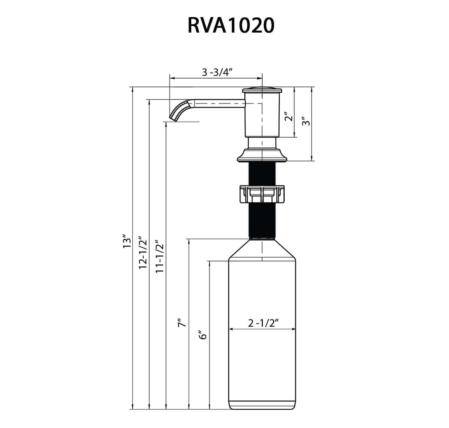 Ruvati Built in Soap Dispenser for Kitchen Sink with Brushed Gold Countertop Dish Soap Hand Lotion Pump with Refillable Bottle - RVA1020SG