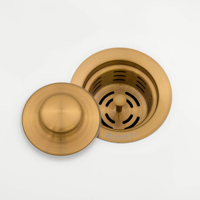 Ruvati Extended Garbage Disposal Flange with Deep Basket and Stopper - Brushed Gold Satin Brass - RVA1052GG