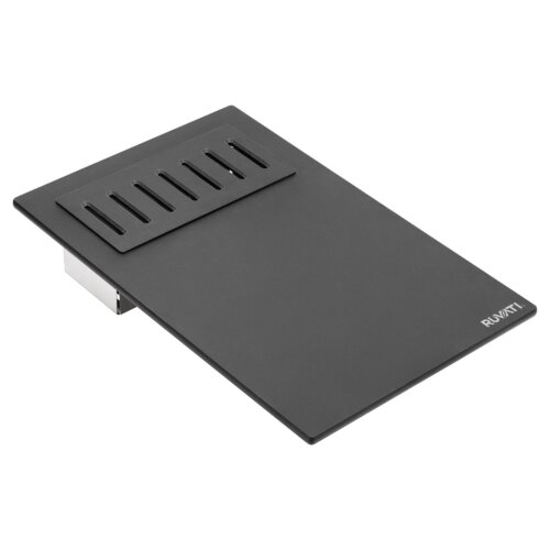 Ruvati LedgeFit Cutting Board with Inserted Colander Workstation Sink Accessory in Black Composite - RVA1220BWC