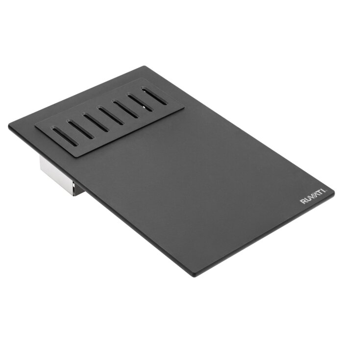 Ruvati LedgeFit Cutting Board with Inserted Colander Workstation Sink Accessory in Black Composite - RVA1220BWC