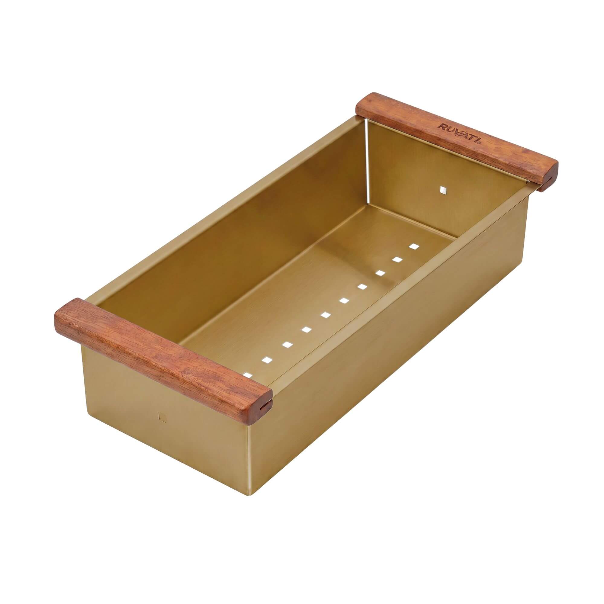 Ruvati Workstation Sink Replacement Colander 17 inch Gold Stainless Steel with Wooden Handles - RVA1317GG