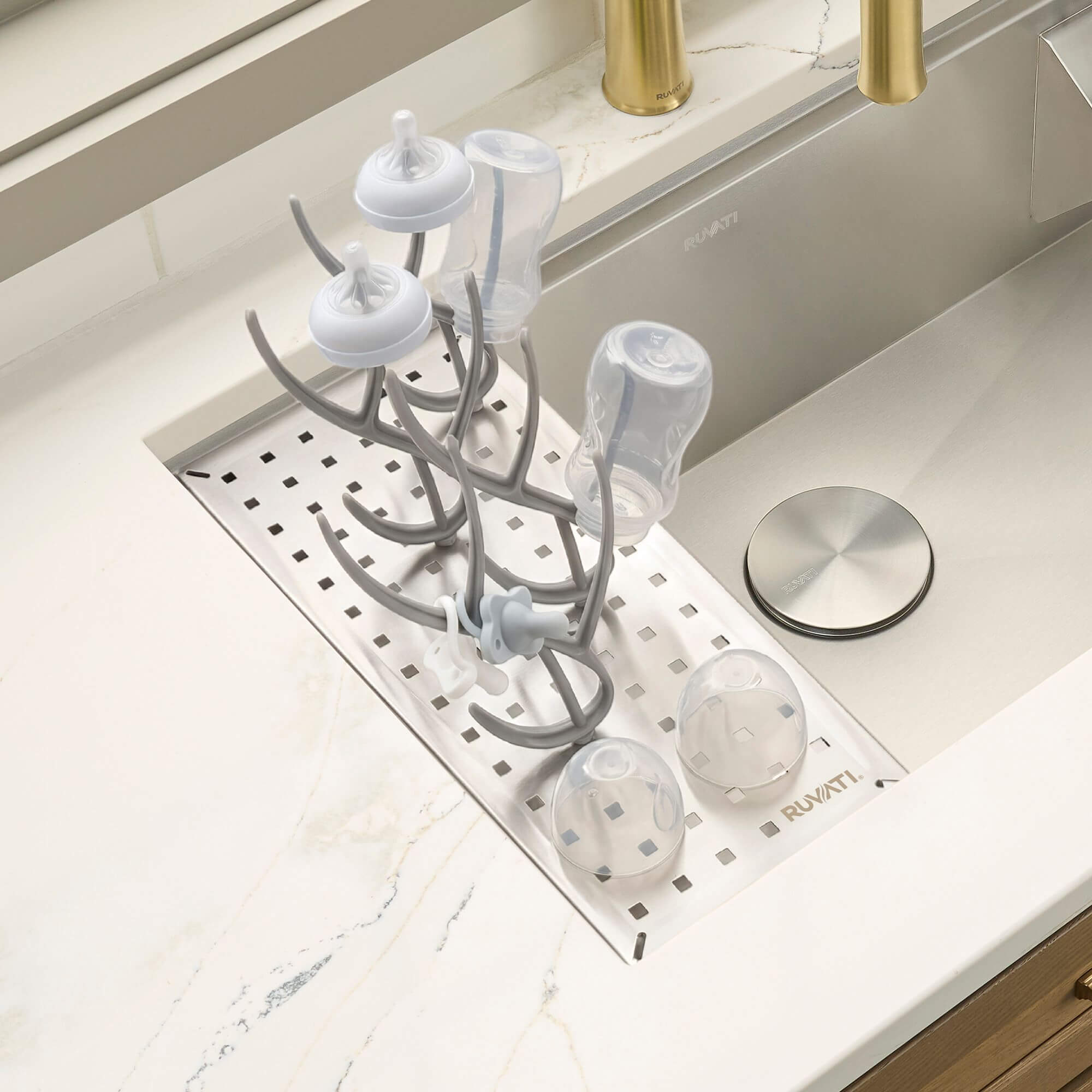 Ruvati LedgeFit Baby Bottle Holder Glass Cup Drying Rack Workstation Sink Sliding Accessory - RVA1329