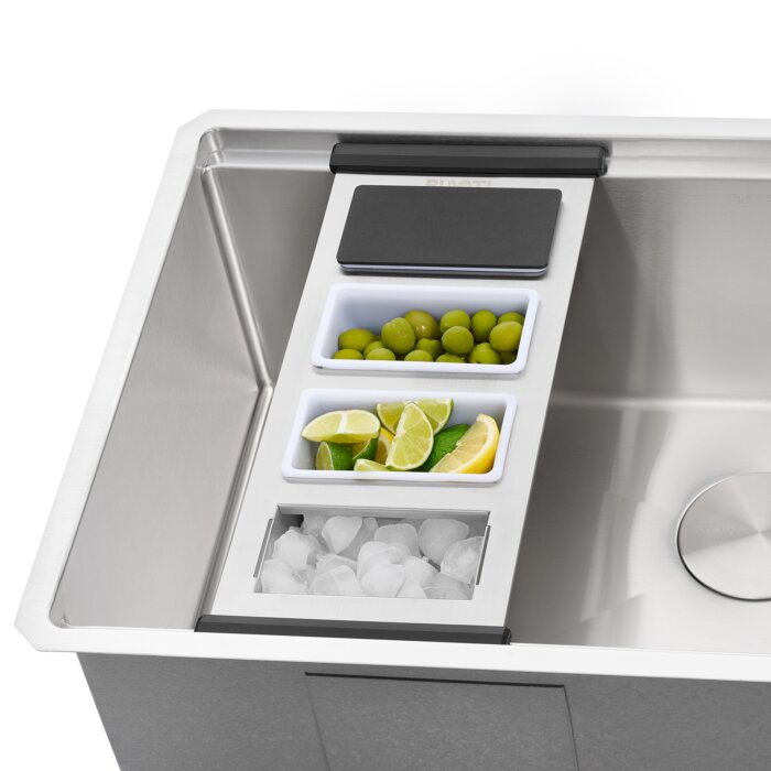 Ruvati LedgeFit Ice Chilled Condiment Tray Cocktail Bartender Bowl with Black Composite Covers Workstation Sink Accessory- RVA1378BWC