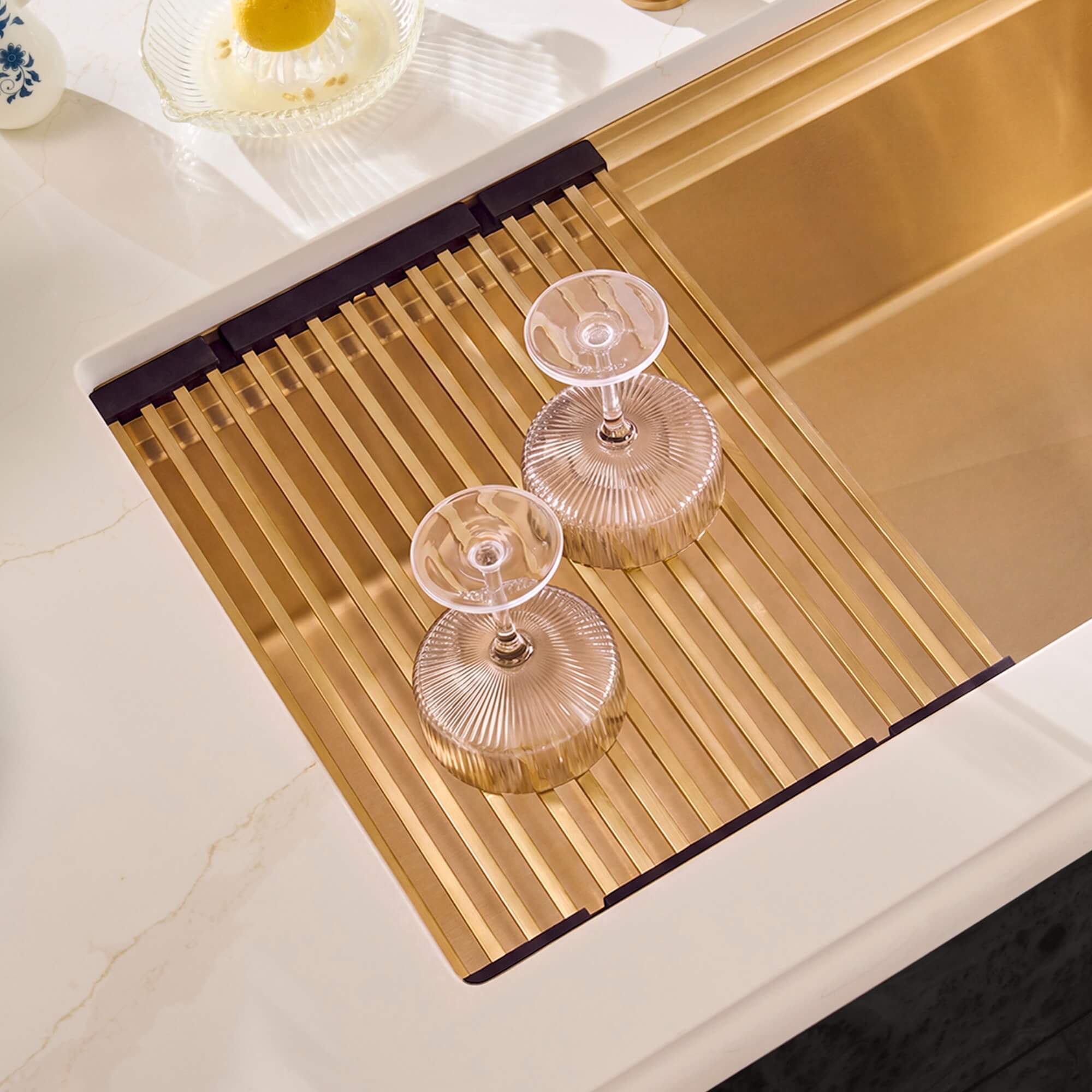 Ruvati LedgeFit Foldable Drying Rack Roll up Workstation Sinks Accessory in Brushed Gold - RVA1395GG