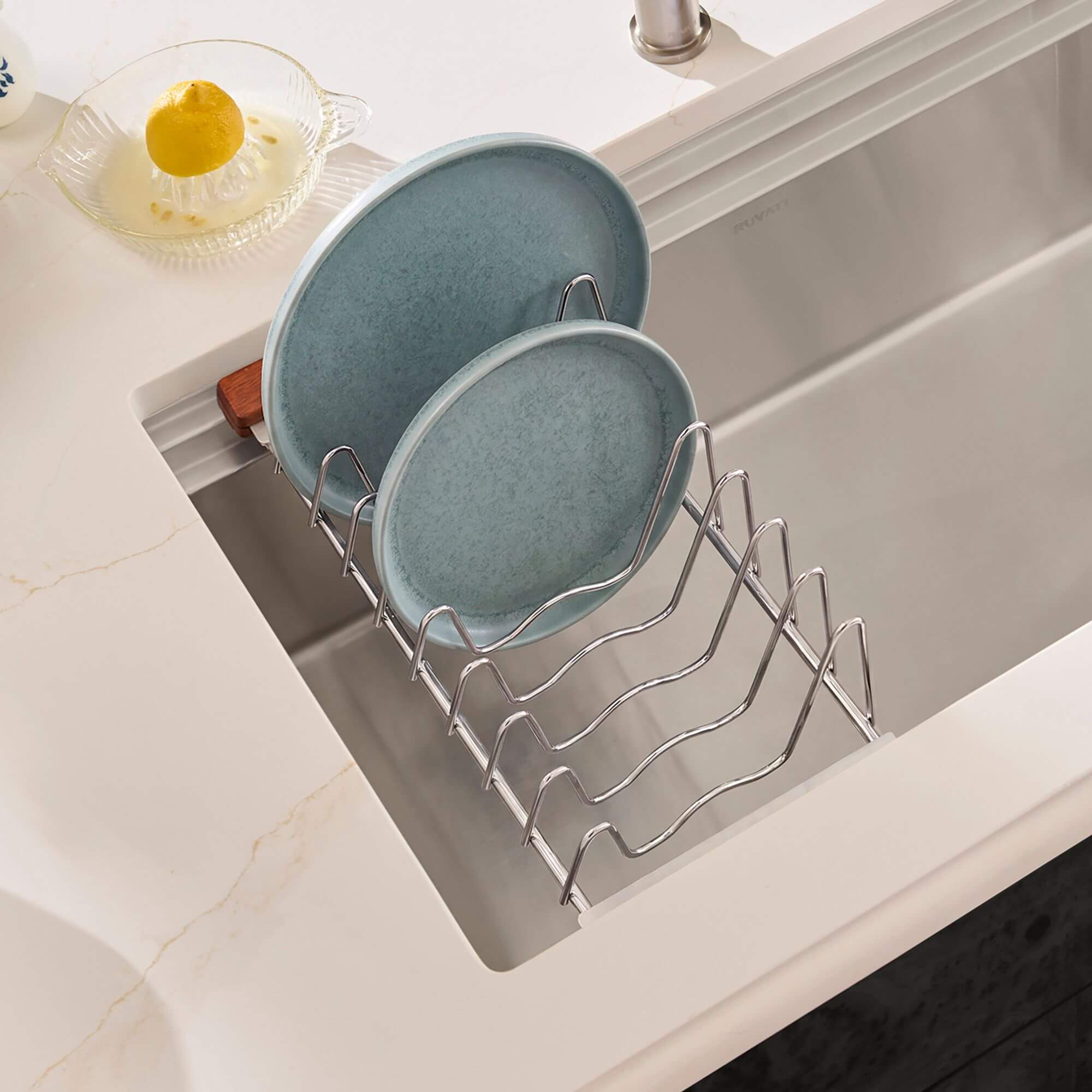 Ruvati LedgeFit Dish Drying Rack Drainer Plate Cup Holder Workstation Sink Top Sliding Accessory Stainless Steel - RVA1545