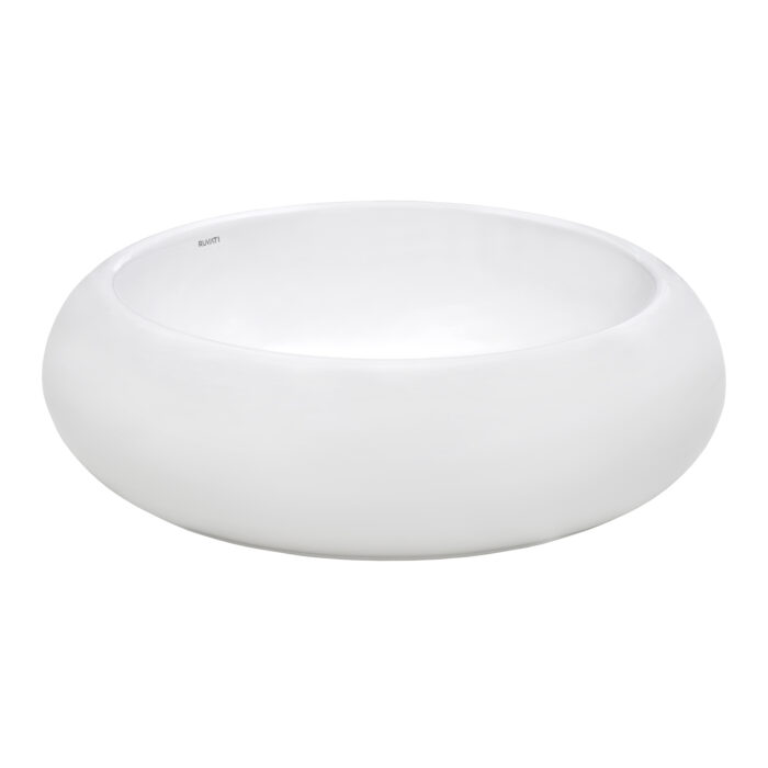 Round white porcelain bathroom vessel sink
