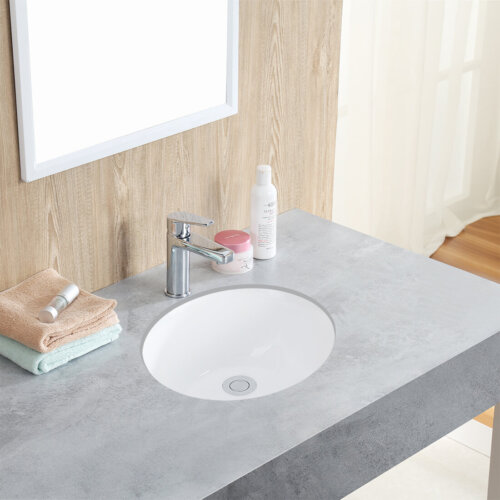 Ruvati 15 x 13 inch Undermount Bathroom Sink White Oval Porcelain Ceramic with Overflow - RVB0613