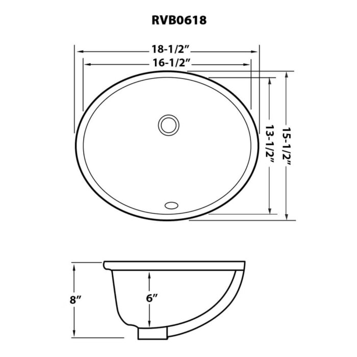 Ruvati 16 x 13 inch Undermount Bathroom Sink Biscuit Oval Porcelain Ceramic with Overflow - RVB0618BC
