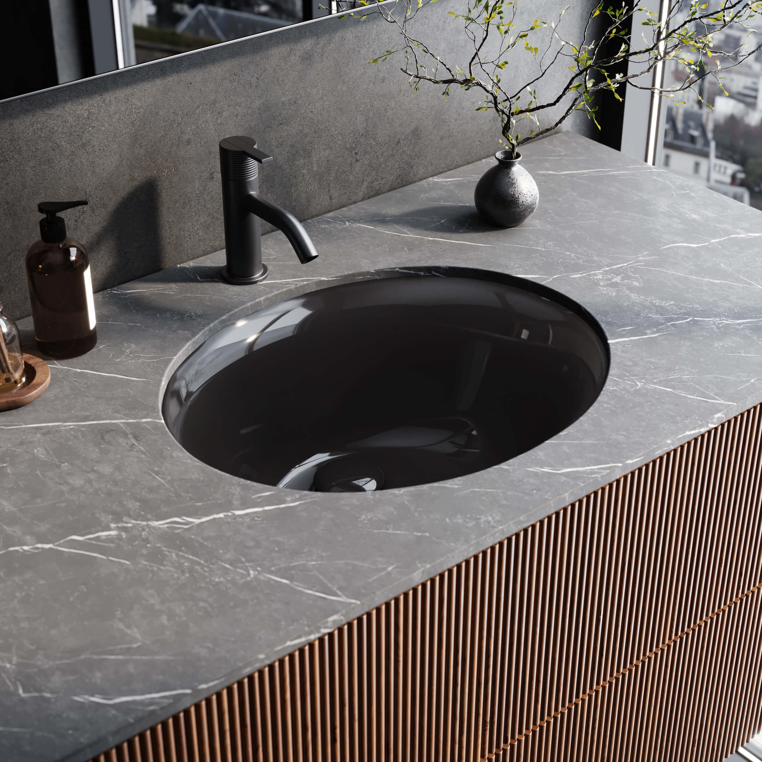 Ruvati 16 x 13 inch Undermount Bathroom Sink Black Oval Porcelain ...