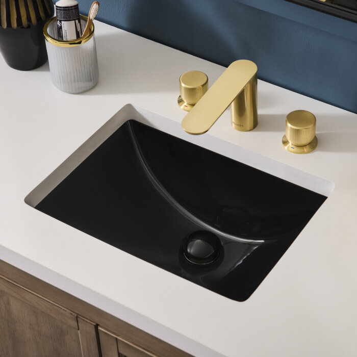 Ruvati 16 x 11-3/4 inch Undermount Bathroom Vanity Sink Black Rectangular Porcelain Ceramic with Overflow - RVB0718BK
