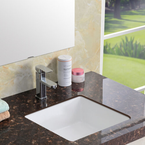 Ruvati 14 x 14 inch Undermount Bathroom Vanity Sink White Square Porcelain Ceramic with Overflow - RVB0742