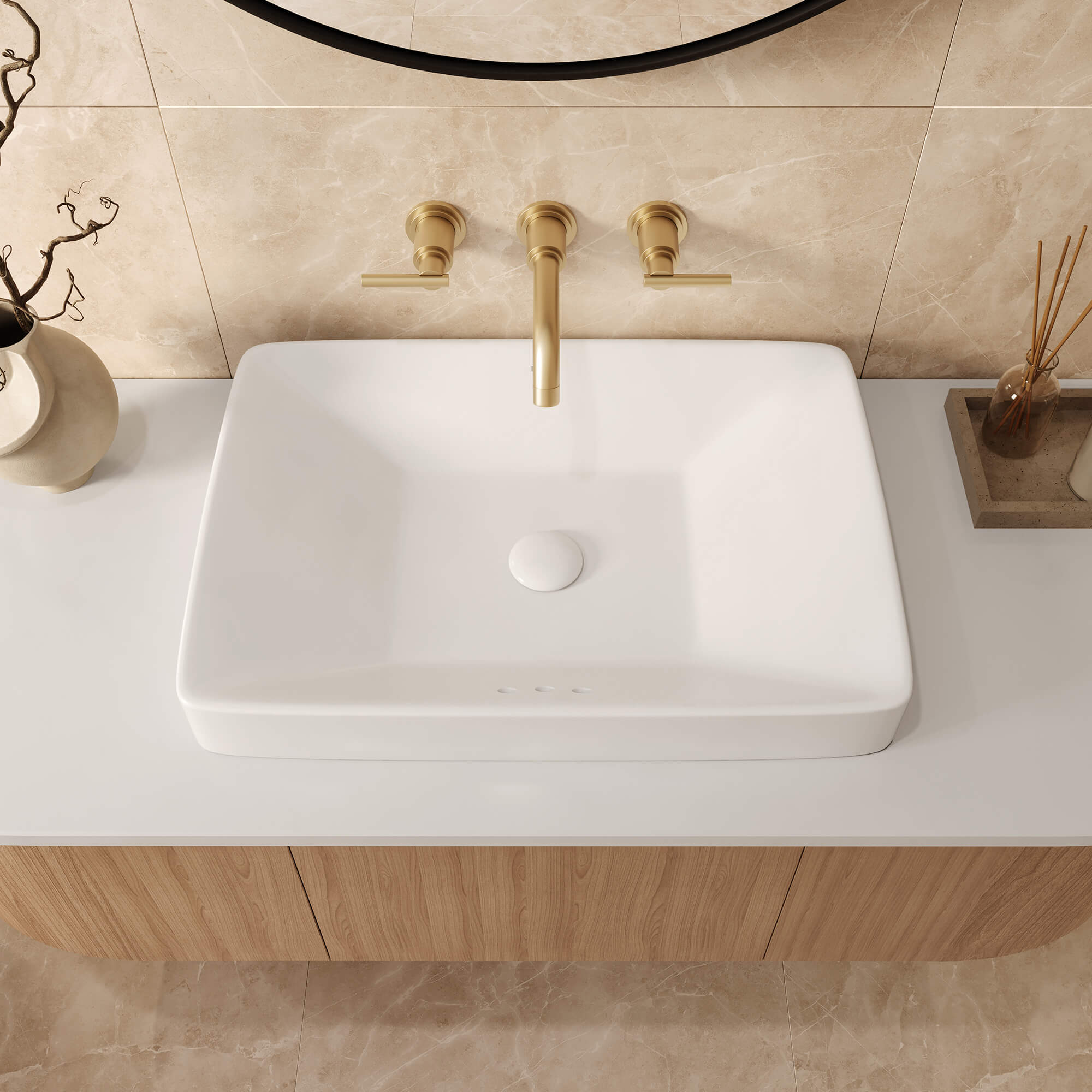 Ruvati 23 x 16 inch Semi-Recessed Drop-in Topmount Bathroom Sink ...