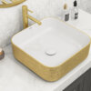 Ruvati 15 x 15 inch Bathroom Vessel Sink Gold Decorative Art Above Vanity Counter White Ceramic - RVB1414WG