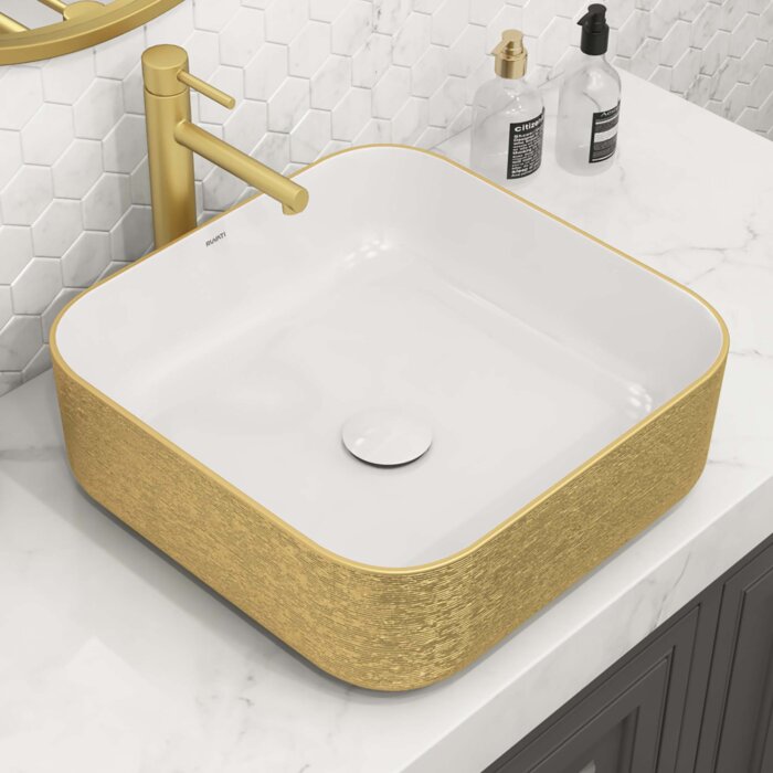 Gold White Ceramic Bathroom sink Vessel