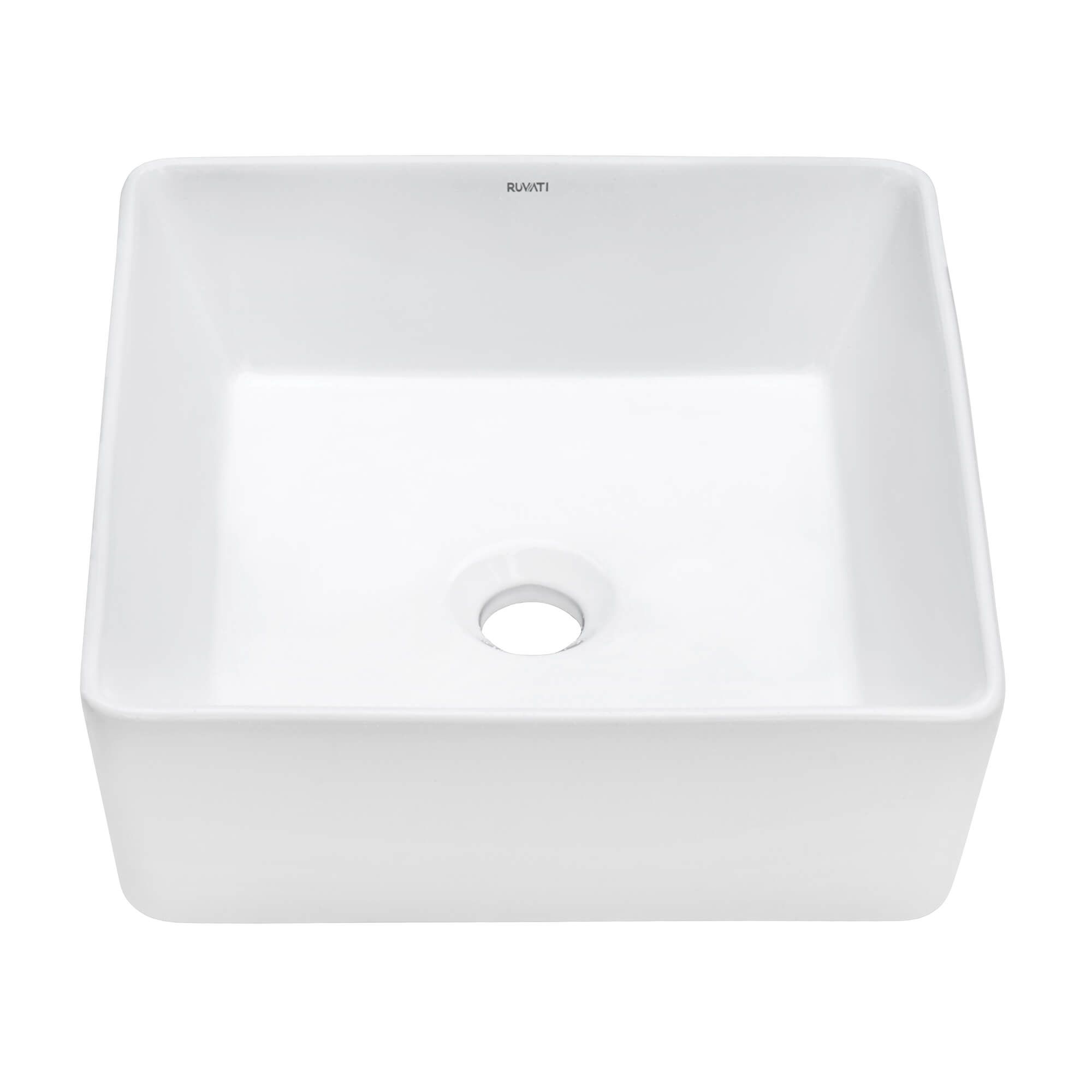 15 in. x 15 in. Square Above Counter Ceramic Bathroom Vessel Sink Porcelain in White 15 in. x 15 in. Square Above Counter Ceramic Bathroom Vessel Sink Porcelain in White