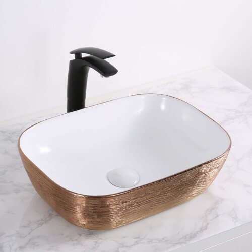 Ruvati 20 x 16 inch Bathroom Vessel Sink Rose Gold Decorative Art Above Vanity Counter White Porcelain Ceramic - RVB2016WR
