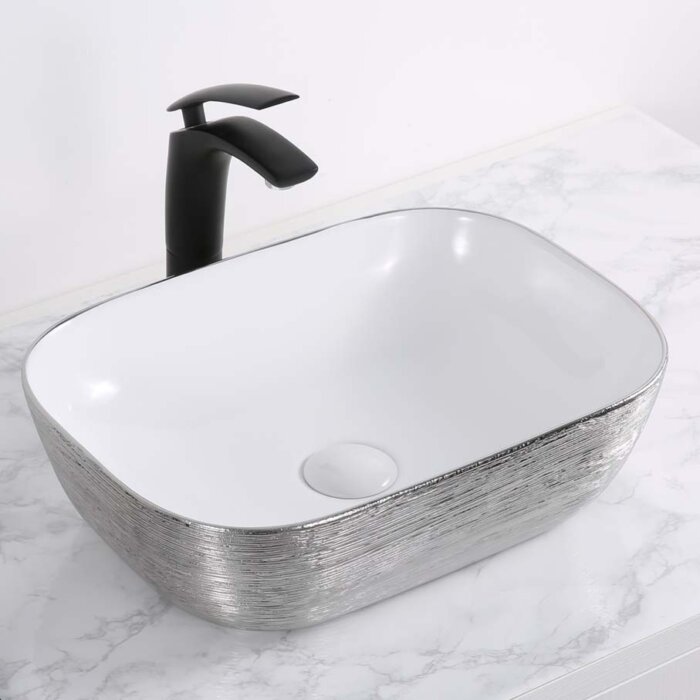 Ruvati 20 x 16 inch Bathroom Vessel Sink Silver Decorative Art Above Vanity Counter White Ceramic - RVB2016WS