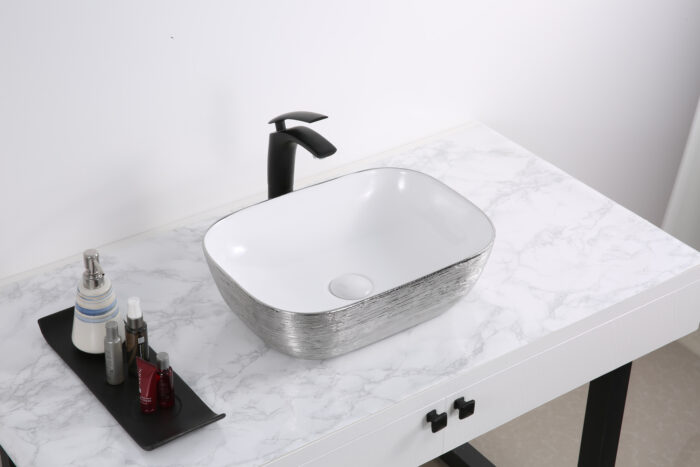 Silver Top vanity Bathroom Vessel Sink White