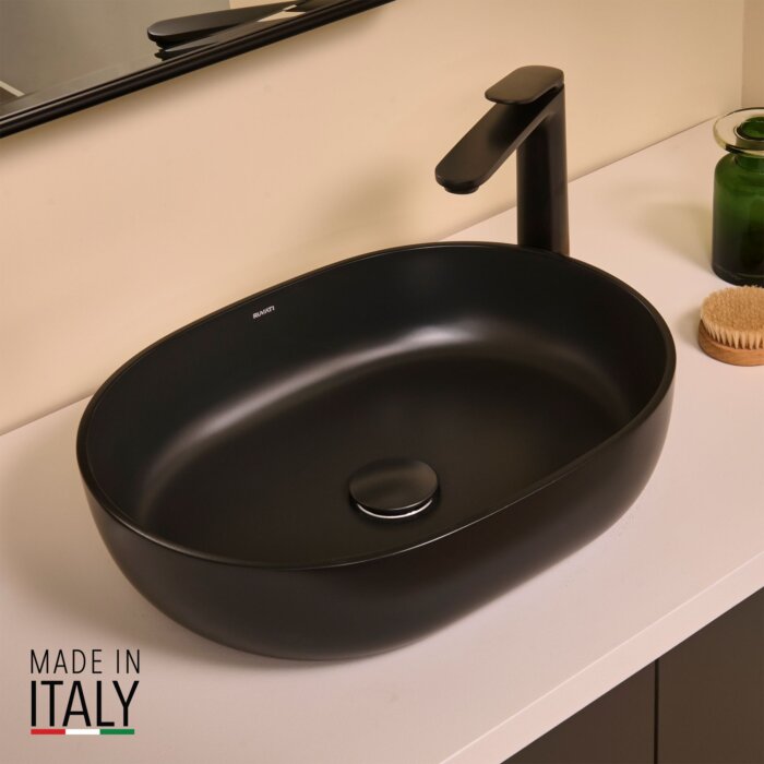 Ruvati 19-inch Matte Black epiStone Solid Surface Modern Bathroom Vessel Sink - RVB2119BK