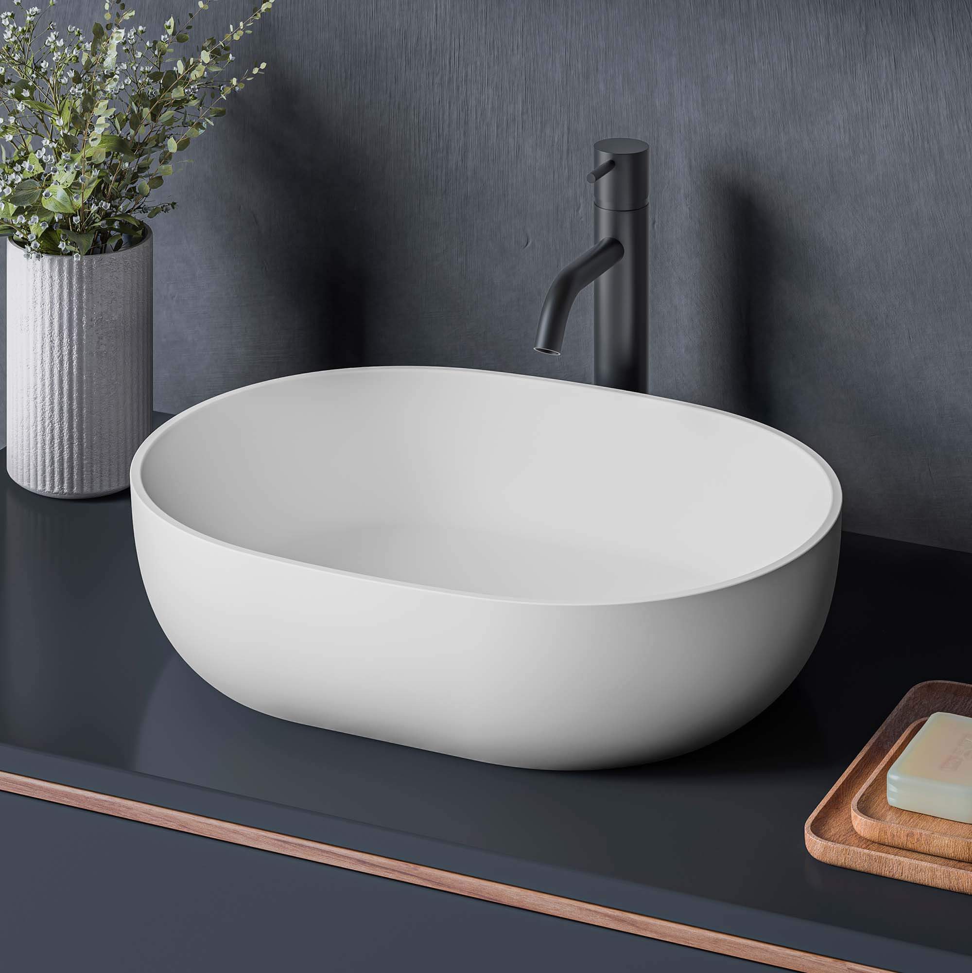 Ruvati 19 inch Matte White epiStone Solid Surface Modern Bathroom