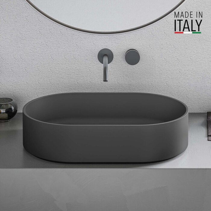 Ruvati 23-inch Matte Black epiStone Solid Surface Modern Bathroom Vessel Sink - RVB2550BK