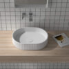 Ruvati 23 x 14 inch Fluted Vessel Bathroom Sink epiStone Solid Surface Modern Oval Matte White - RVB2823WH
