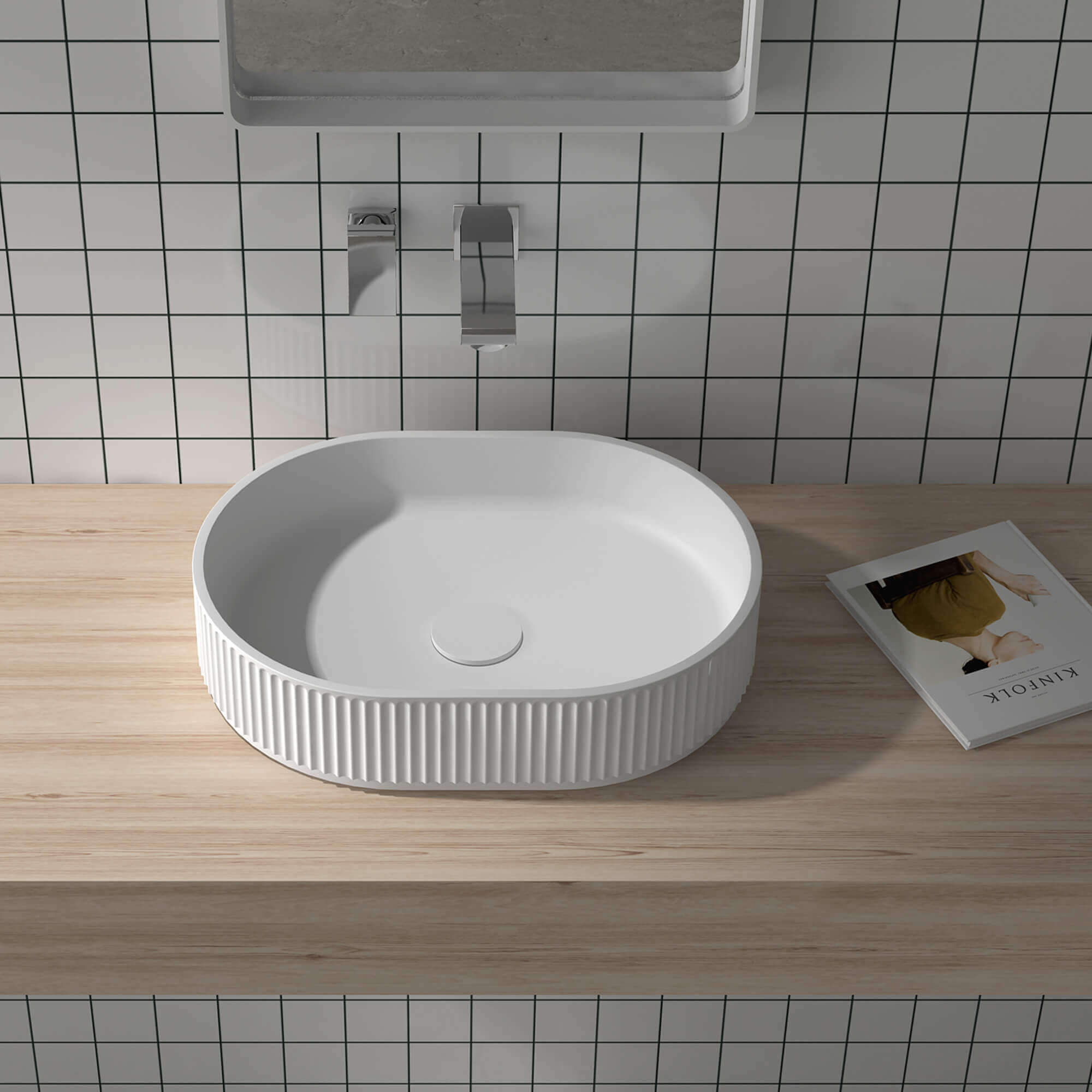 Ruvati 23 x 14 inch Fluted Vessel Bathroom Sink epiStone Solid