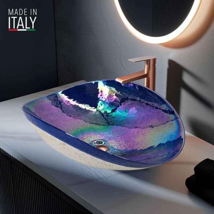 Ruvati 19 inch Murano Glass Art Vessel Seashell Decorative Pattern Bathroom sink - Celestial Blue - RVB3042
