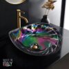 Ruvati 19 inch Murano Glass Art Vessel Seashell Decorative Pattern Bathroom Sink - Cosmic Black - RVB3048