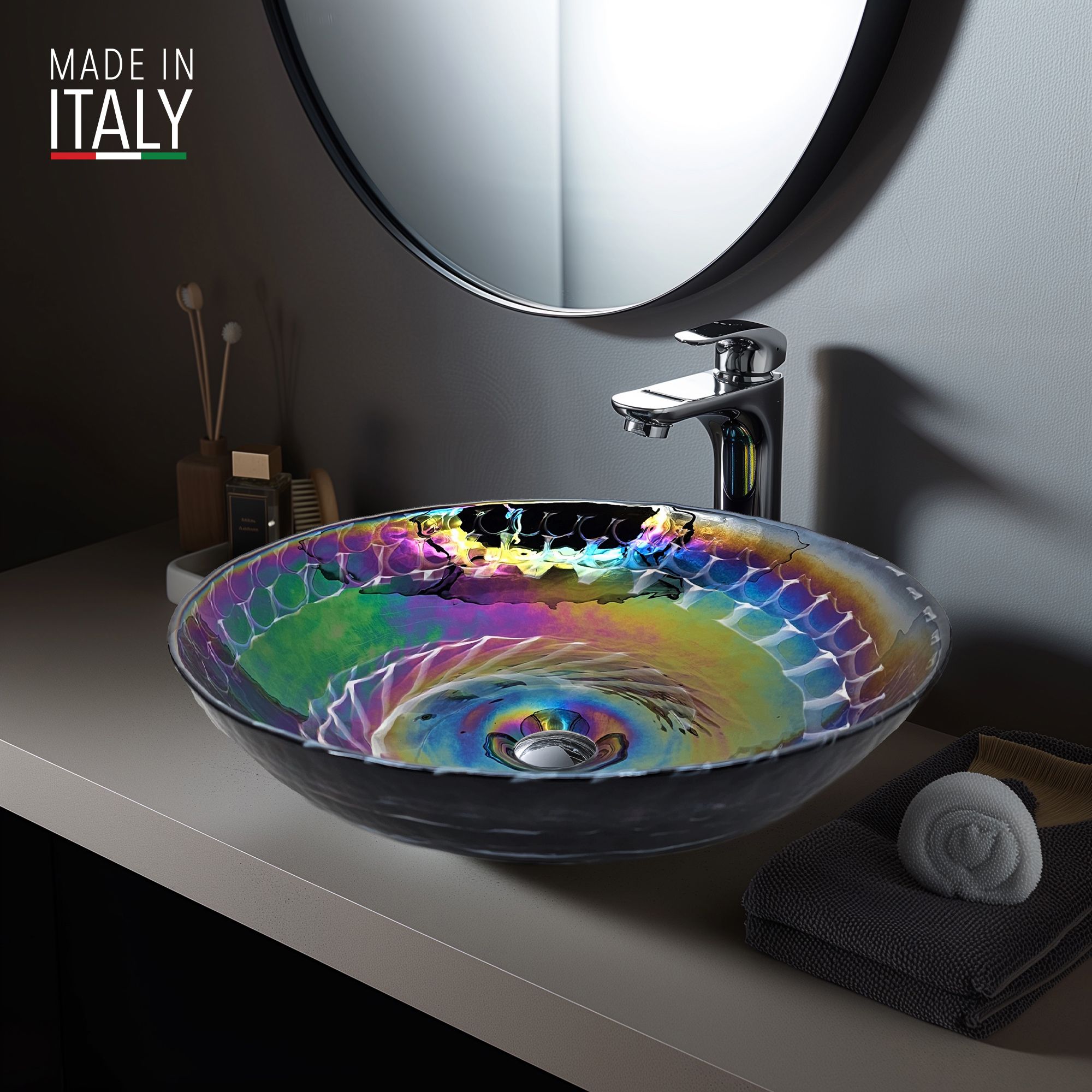 Ruvati 16 inch Murano Glass Art Vessel Circle Decorative Pattern