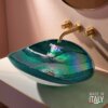 Ruvati 19 inch Murano Glass Art Vessel Seashell Decorative Pattern Bathroom Sink - Seafoam Green - RVB3056