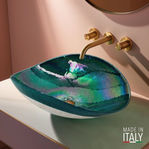 Ruvati 19 inch Murano Glass Art Vessel Seashell Decorative Pattern Bathroom Sink - Seafoam Green - RVB3056