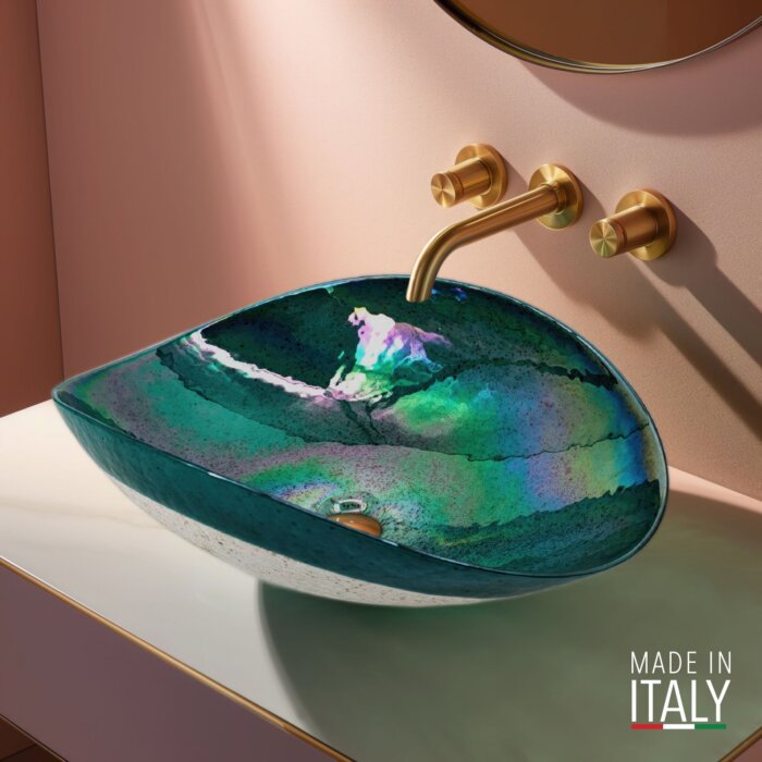 Ruvati 19 inch Murano Glass Art Vessel Seashell Decorative Pattern Bathroom Sink - Seafoam Green - RVB3056