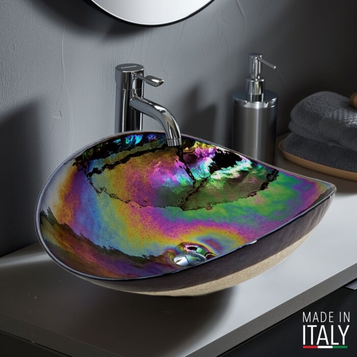 Ruvati 19 inch Murano Glass Art Vessel Seashell Decorative Pattern Bathroom Sink - Chestnut Brown - RVB3057