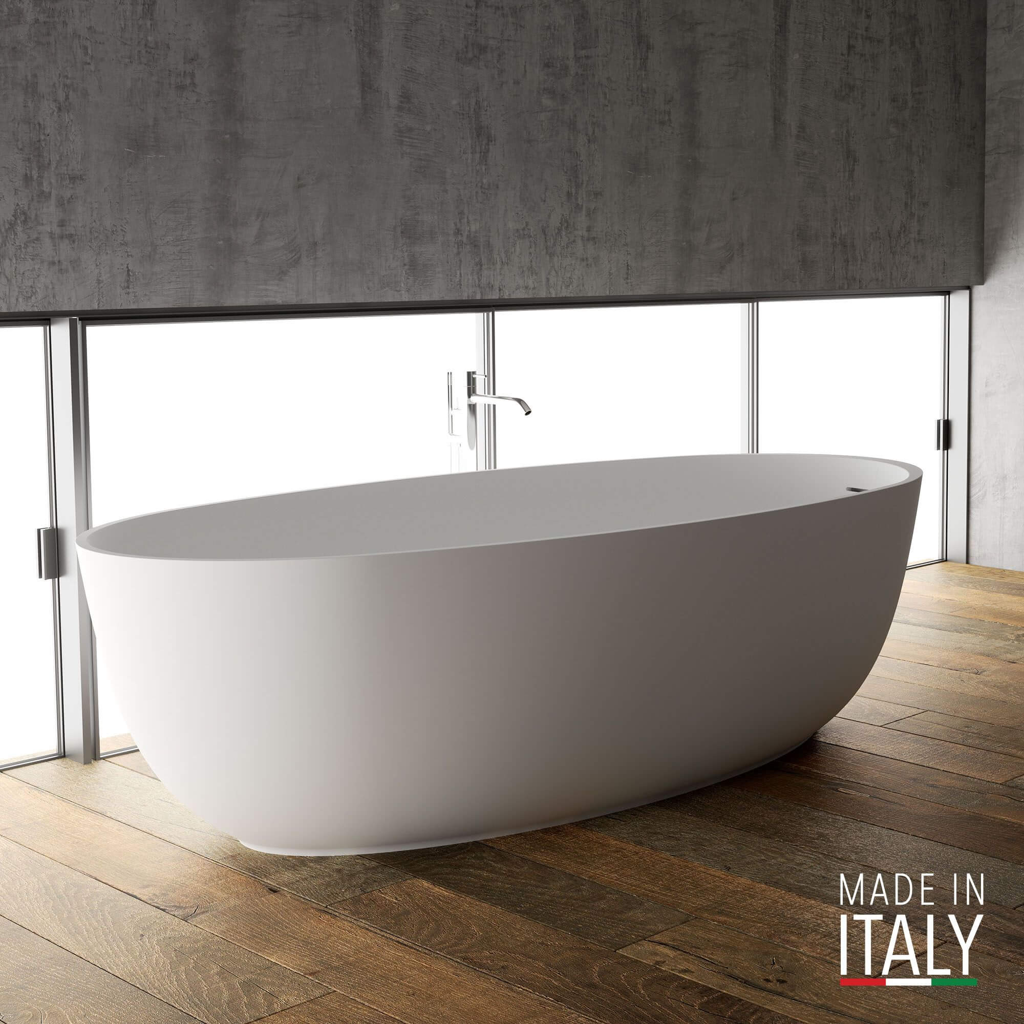 Ruvati 66-inch Matte White epiStone Solid Surface Oval Freestanding Bath Tub Canali - RVB6719WH