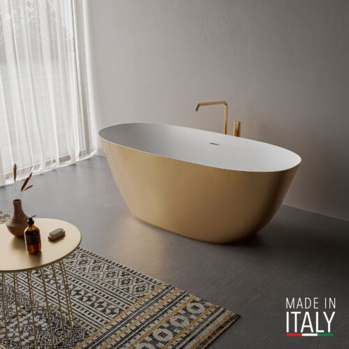 Ruvati 63-inch Matte Gold and White epiStone Solid Surface Freestanding Bath Tub Sinatra - RVB6723GW
