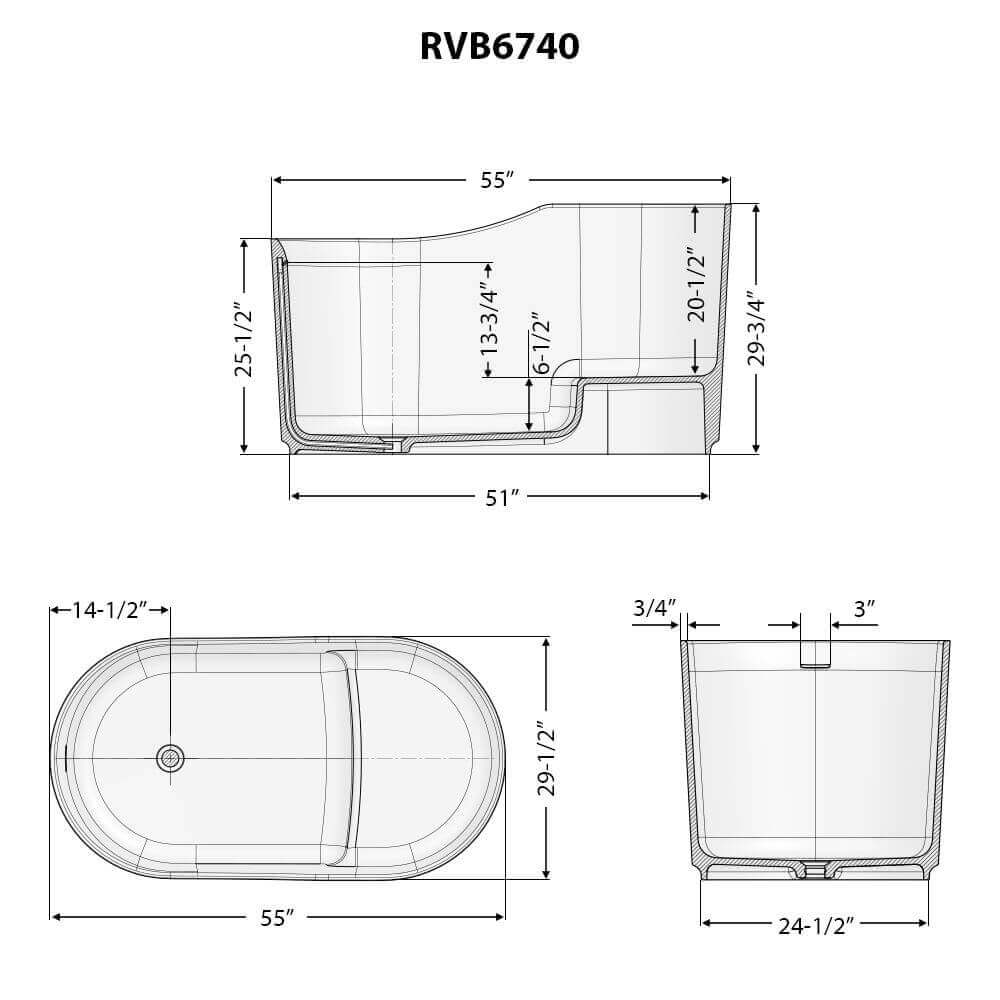 Ruvati 55-inch Japanese Ofuro Freestanding Bath Tub Solid Surface Soaking Tub epiStone in Matte White - RVB6740WH