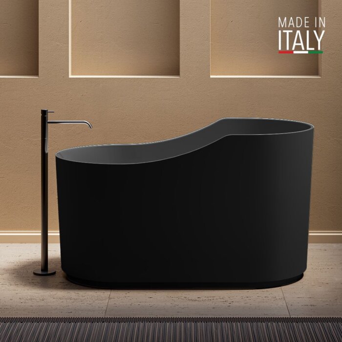 Ruvati 55-inch Freestanding Bath Tub Japanese Ofuro Soaking Tub Solid Surface epiStone in Matte Black - RVB6740BK