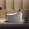 Ruvati 55-inch Japanese Ofuro Freestanding Bath Tub Solid Surface Soaking Tub epiStone in Matte White - RVB6740WH