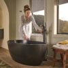 Ruvati 59-inch Matte Black epiStone Solid Surface Oval Freestanding Bath Tub Canali - RVB6744BK