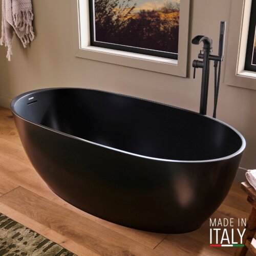 Ruvati 59-inch Matte Black epiStone Solid Surface Oval Freestanding Bath Tub Canali - RVB6744BK